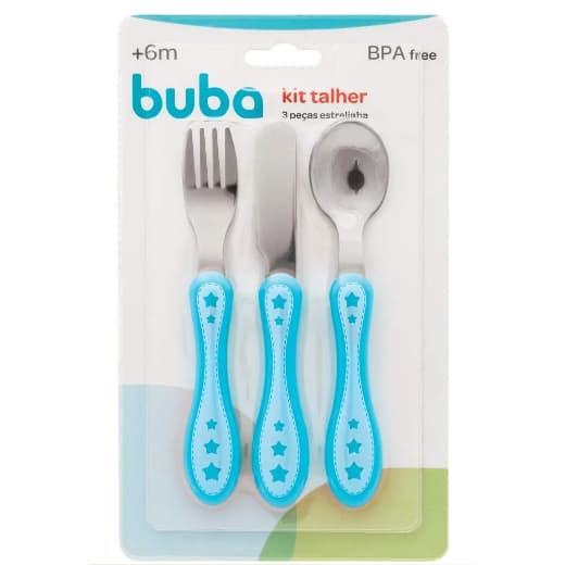 Kit De Talheres Estrelinha Para Bebê Azul Buba Lembrançinha