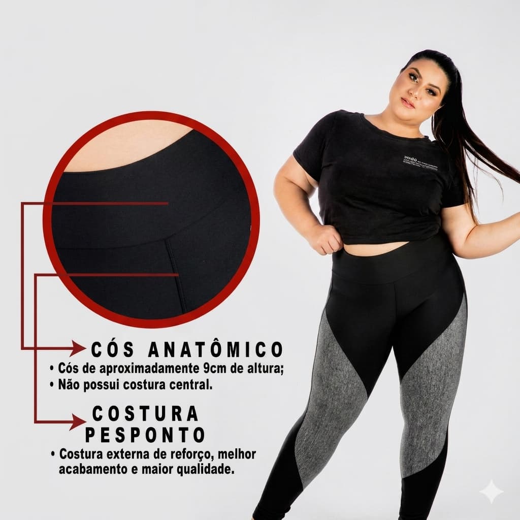 Calça Legging Plus Size Feminina Cós Alto Suplex Academia Fitness G1 G2 G3
