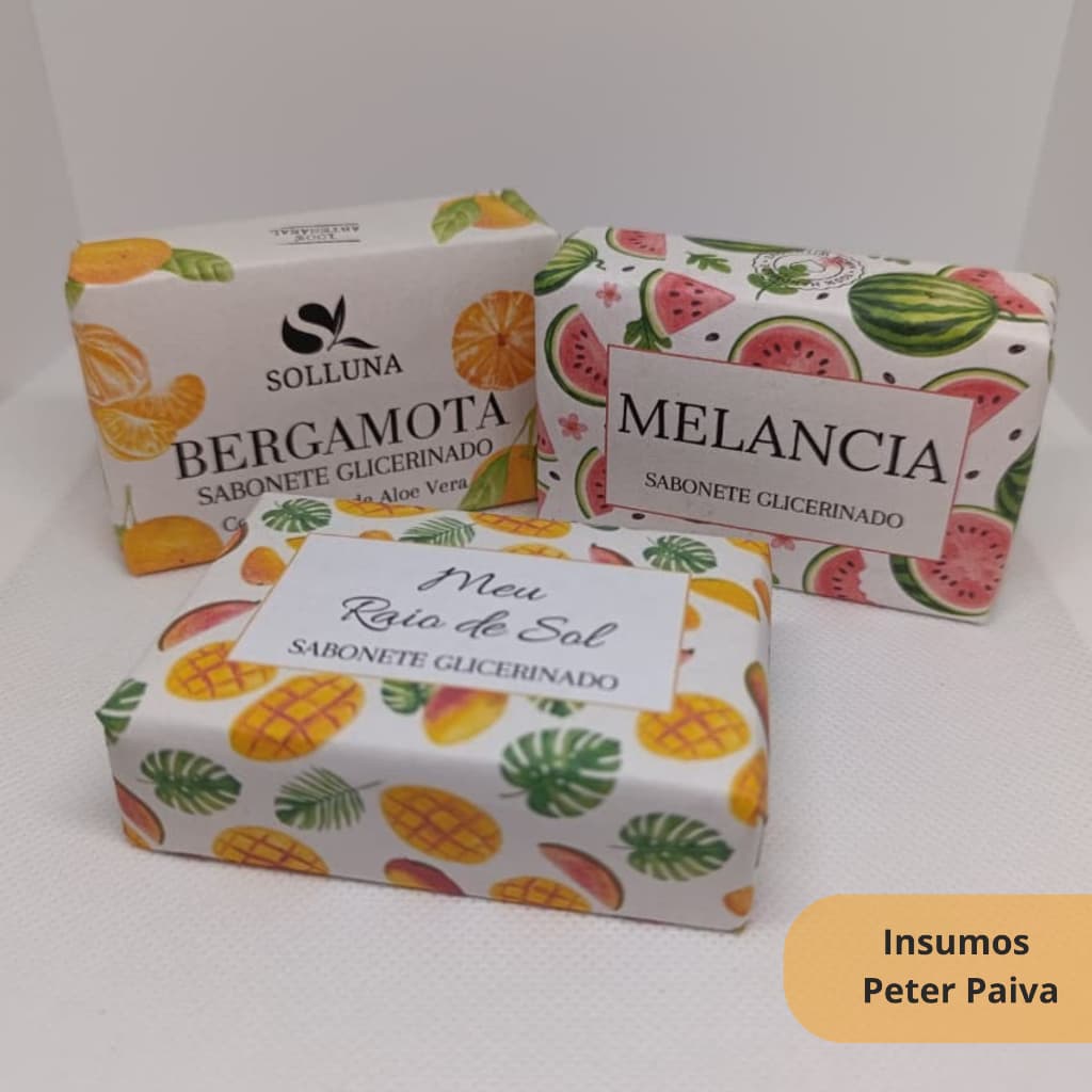 Sabonete Artesanal Glicerinado Solluna 100g Frutas | Bergamota Melancia e Manga | Banho Perfumado Hidratante