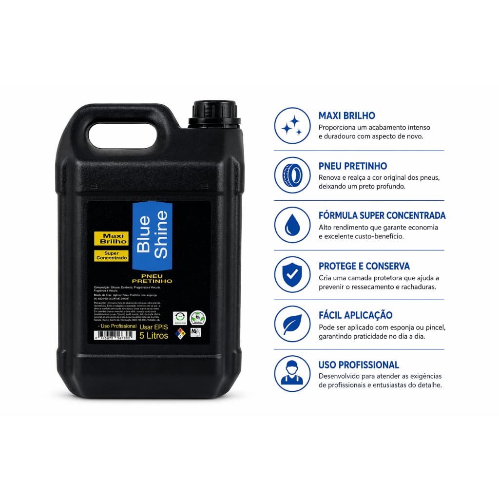 Pneu Pretinho Blue Shine 5L Maxi Brilho Super Concentrado Revitalizador de Pneus Automotivo