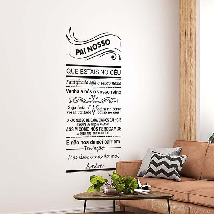 Adesivo de Parede Pai Nosso Católico Religioso Vinil Decorativo Sala Quarto Igreja Fé