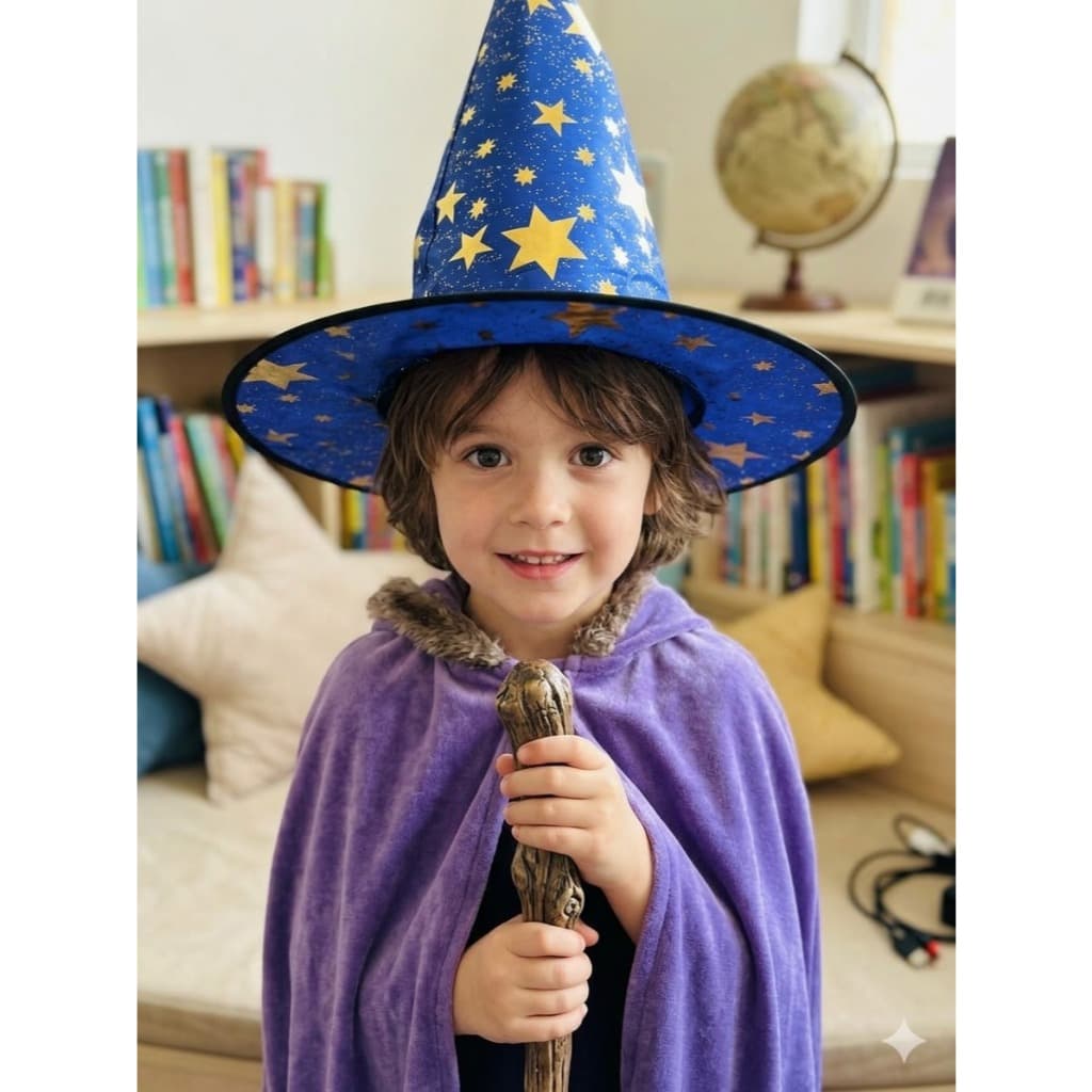 Chapeu de bruxa ou Mago Azul Estrelado