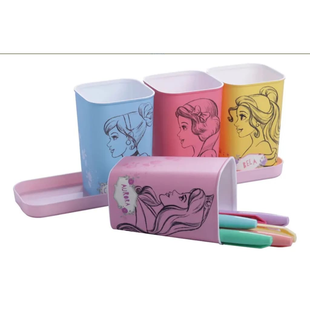 Porta Canetas/lápis Com Bandeja - 5 Peças - Princesas