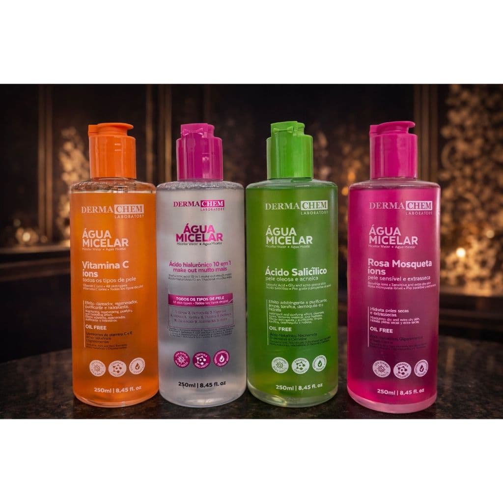 KIT 4 UNIDADES ÁGUA MICELAR DERMA CHEM – VITAMINA C + ÁCIDO HIALURÔNICO