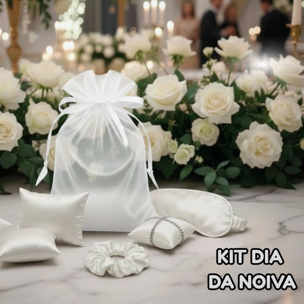 Dia da Noiva: Bolsa + Almofadinhas + Máscara + Scrunchie - Convite, Casamento, Madrinhas, Brinde