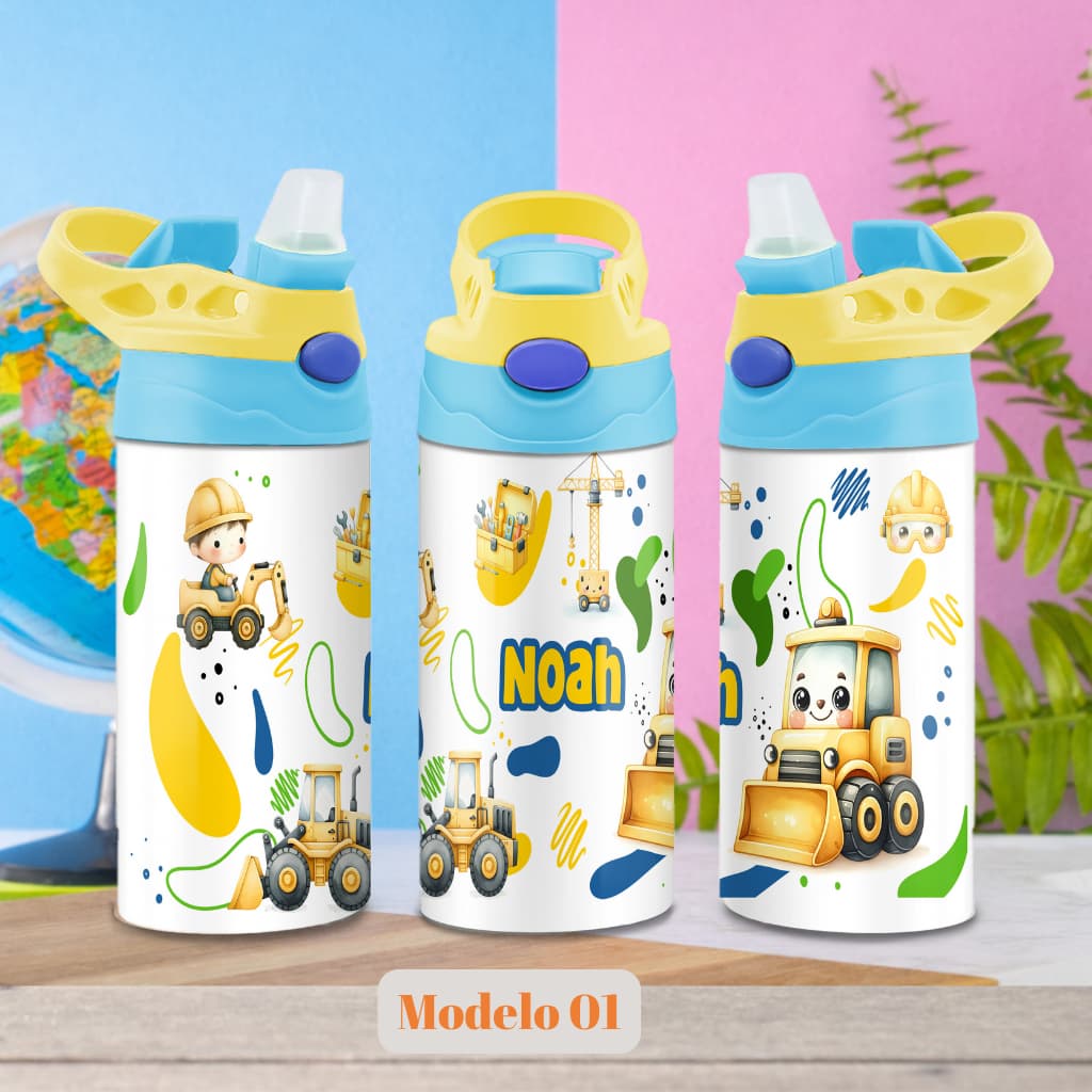 Garrafa Infantil Aluminio Personalizada com Nome 500ml | Squeeze Bico Silicone com trava | Escolar Personalizada