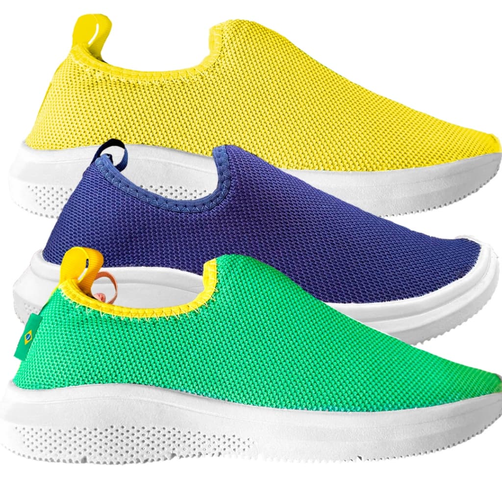 Kit 3 Tênis Meia Slip On Calce Fácil Academia Caminhada Leve Macio