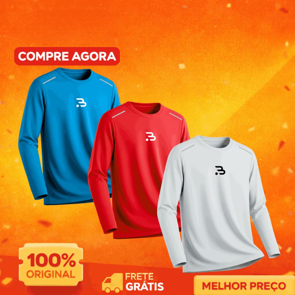 Kit 3 Camiseta Manga Longa Masculina Dry Fit Treino Academia Refletivo