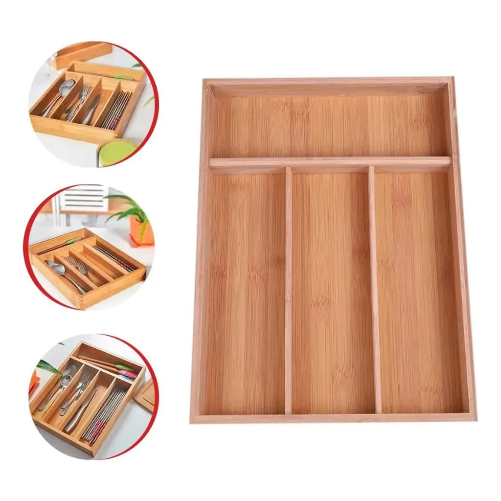Porta Talheres Organizador D Gaveta Resistente Bambu MDF Cozinha