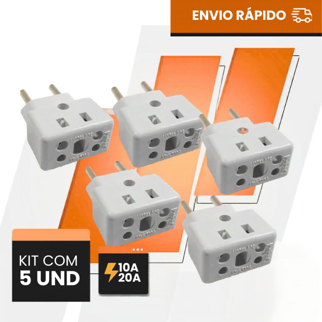 Adaptador Benjamim 10A/20A Pino Maciço Resistente Bob