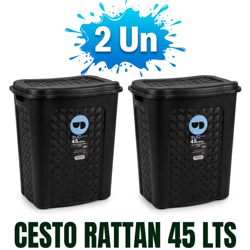2 Un Cestão Roupas Suja Modelo Ratan 45 Litros Organizador Banheiro Quarto Porta Treco
