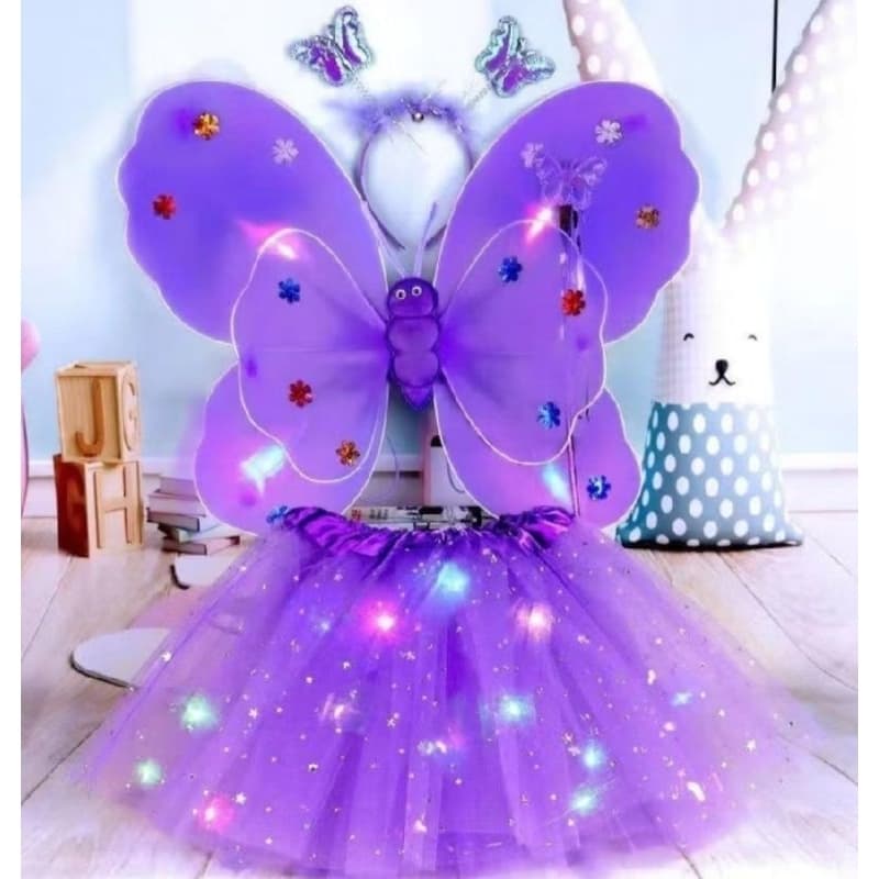 Kit Fantasia Borboleta saia+asa+tiara+varinhahLED INFANTIL