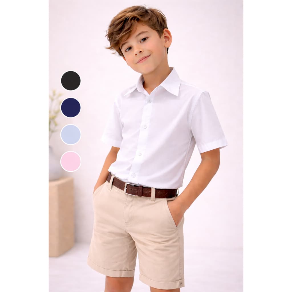CAMISA SOCIAL INFANTIL/JUVENIL MENINO/MASCULINA MANGA CURTA, MODELAGEM SLIM, TECIDO PREMIUM . TAMANHO 1 AO 16