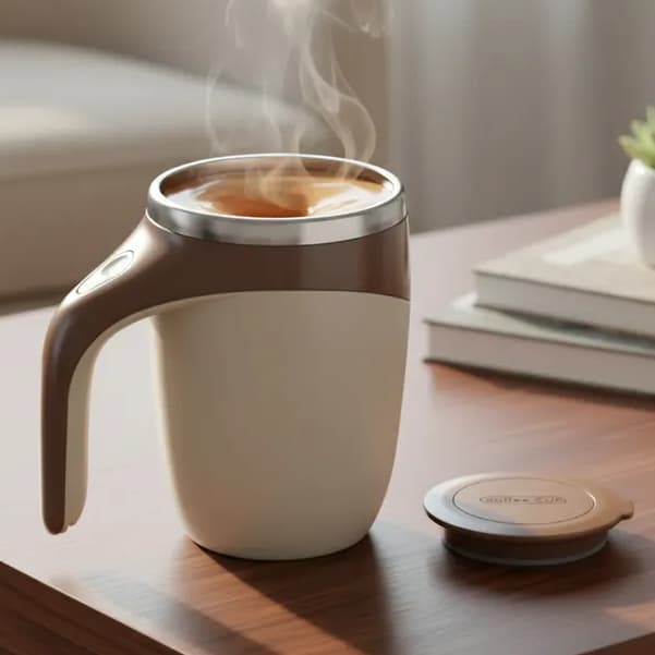 Caneca Mixer Automática Elétrica 380ml Inox Misturador Café Shake Whey - Agitação Proteina