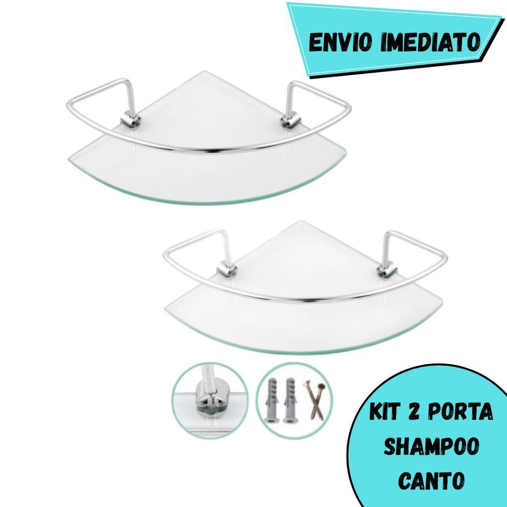 Kit 2 Suportes Porta Shampoo Canto Vidro Incolor