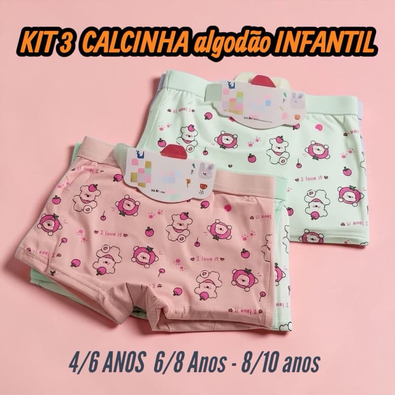 Kit até 10 Calcinha Infantil Algodão Shortinho Macio e Respirável Infantis