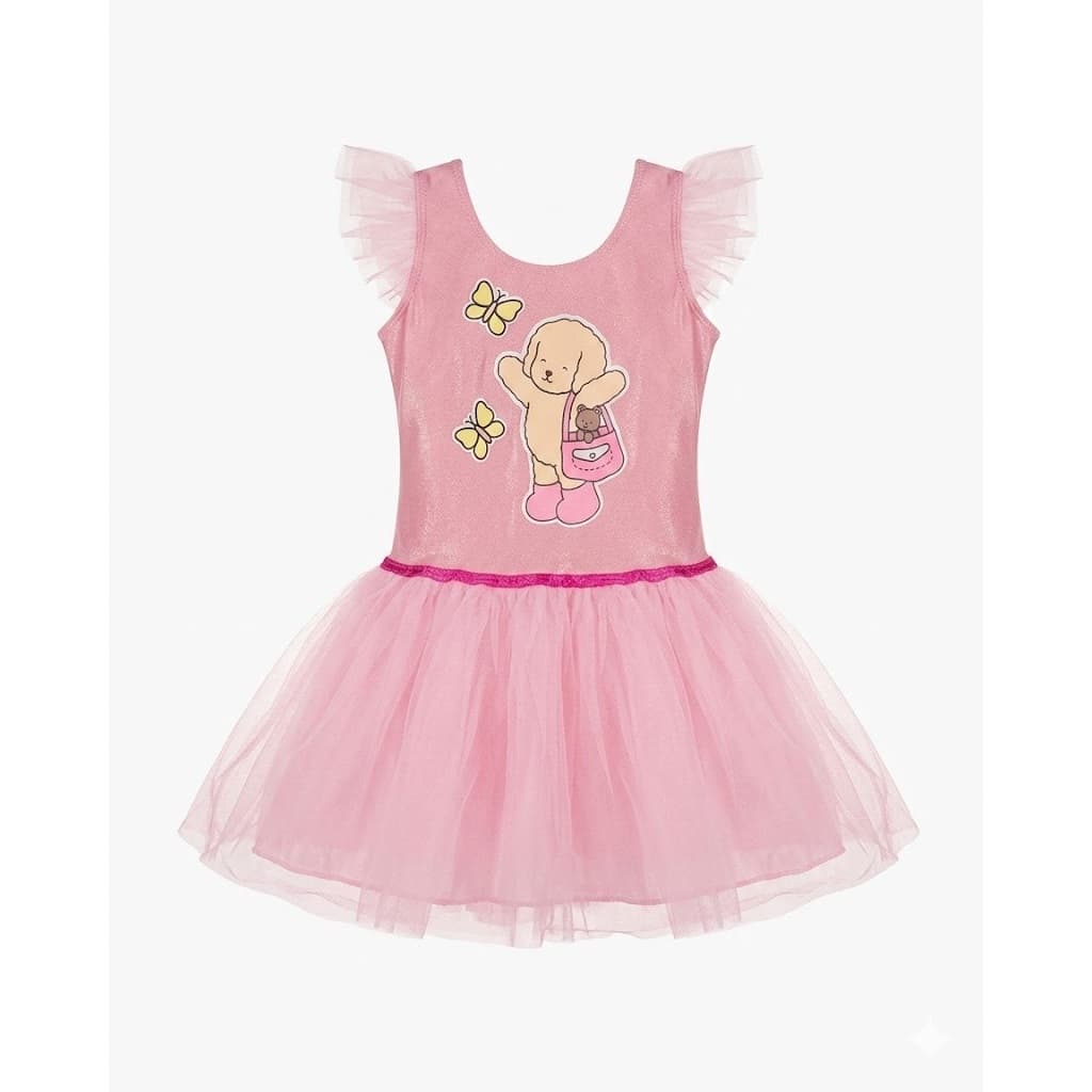 Vestido Bobby Goods Infantil Luxo Rosa Paetê e Tule Festa Aniversário Princesa Elegante Rodado
