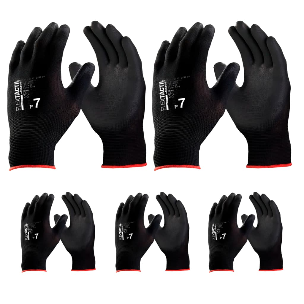 Kit 05 Pares Luva PU Danny Multitato Preta Flextactil Mecânico Epi Montagem Manutenção Geral