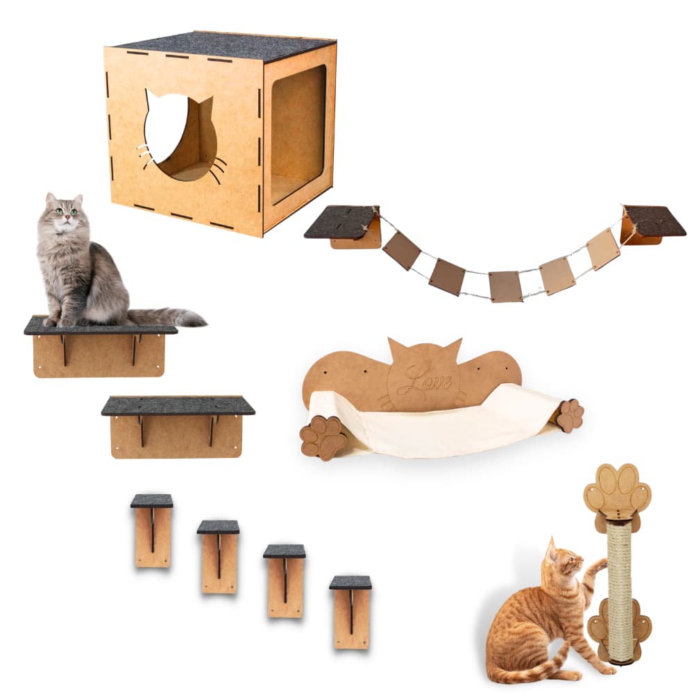 Melhores Playground Gatos Kit Brinquedo Prateleiras Nichos Arranhador escadinha circuito com carpete