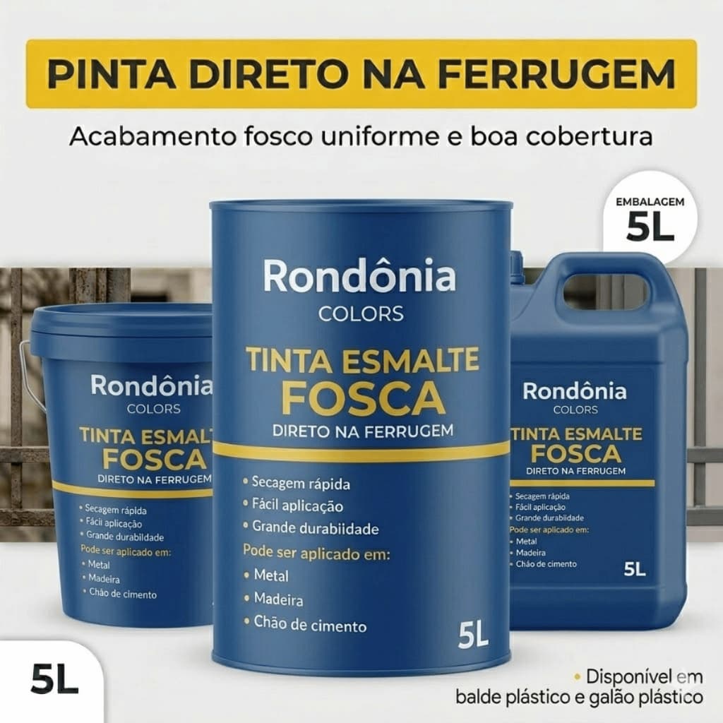 Esmalte 5L Fosco Alto Rendimento Secagem Rápida Cobertura Uniforme Uso Interno Externo Proteção Casa