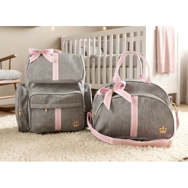 Mochila Bebe Maternidade + Bolsa Tiracolo G Rosa Luxo