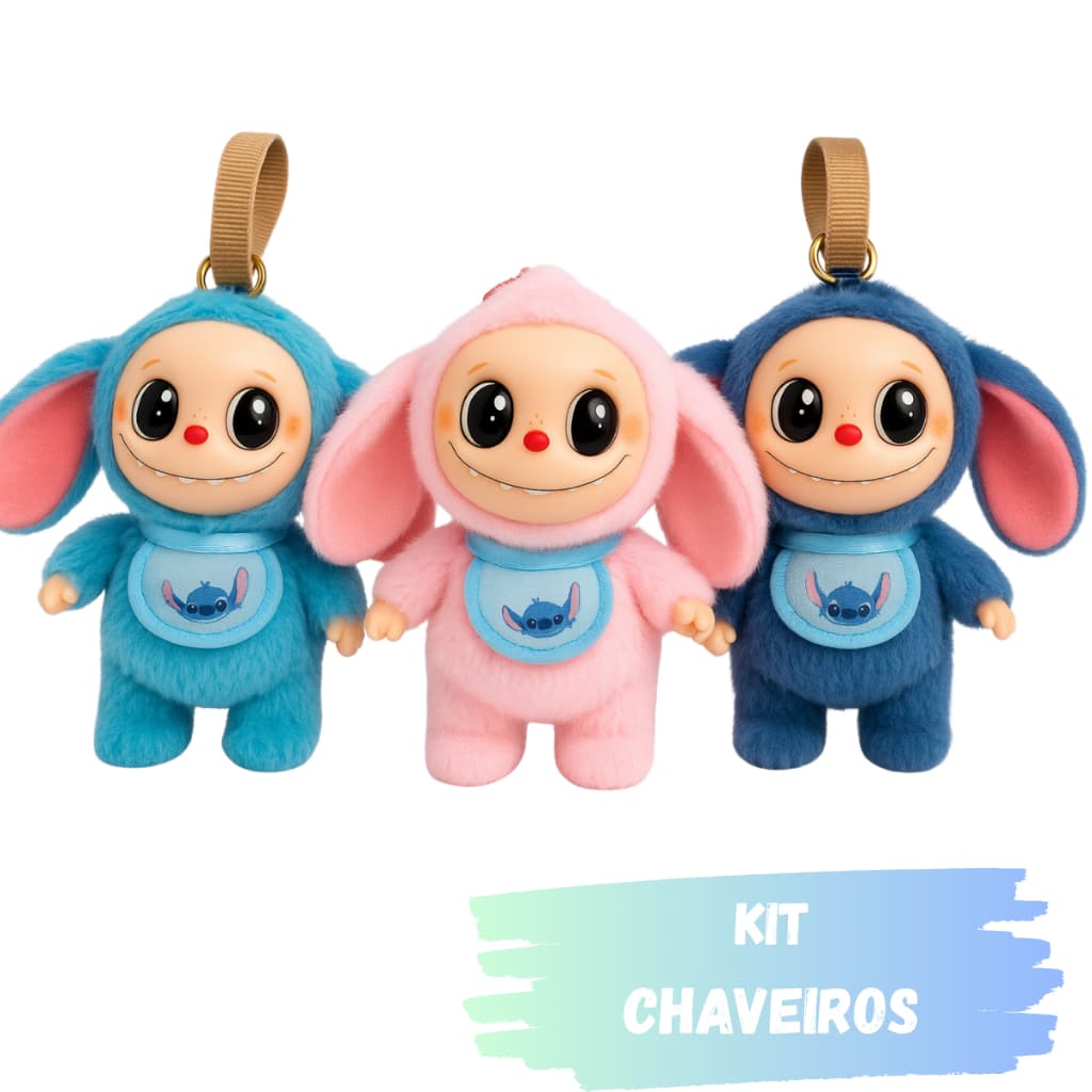 Kit Chaveiros Colecionáveis Personagens Pelúcia Angel Lilo Miniatura