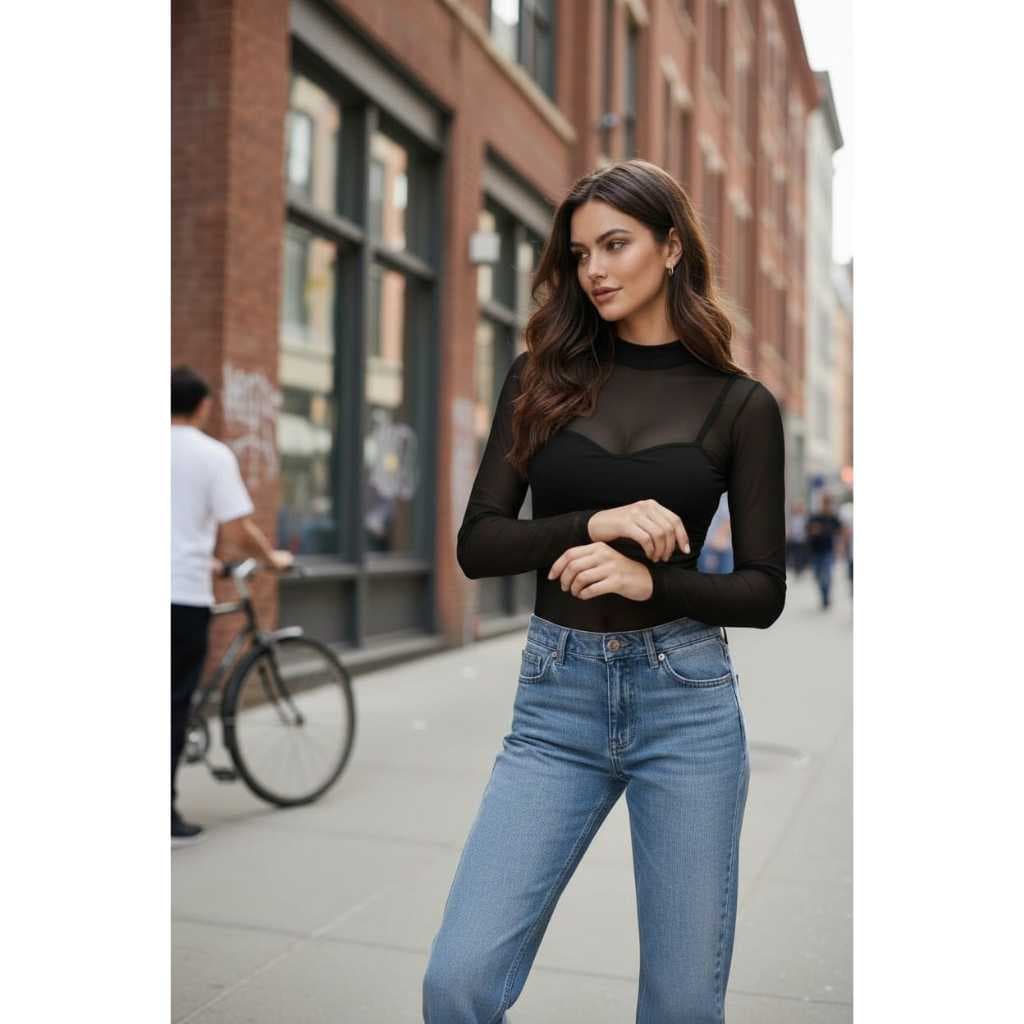Blusa de Tule Manga Longa Preto - Leve e Sofisticada, Ideal para Festas