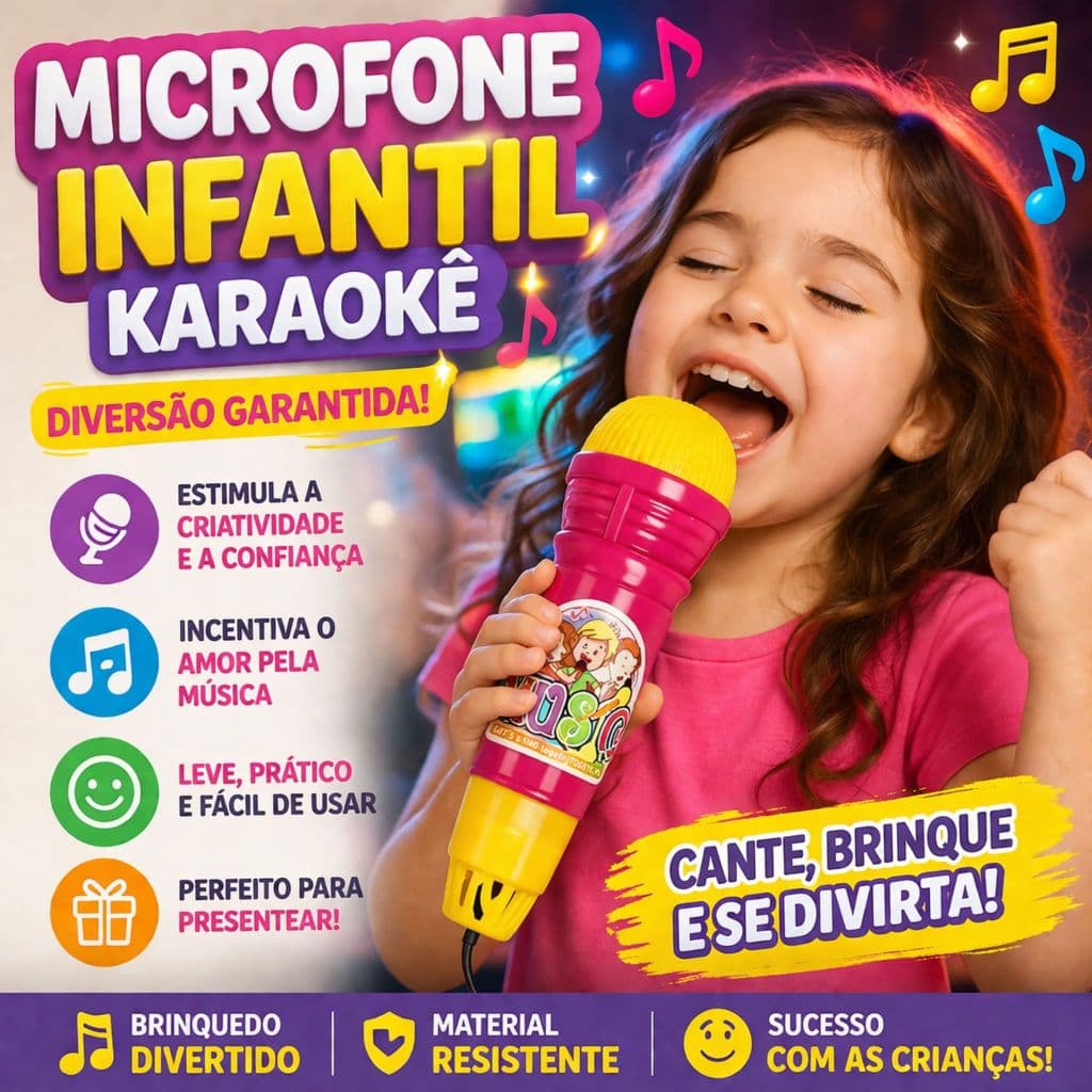 Microfone Infantil Brinquedo Karaokê Criança Diversão Presente