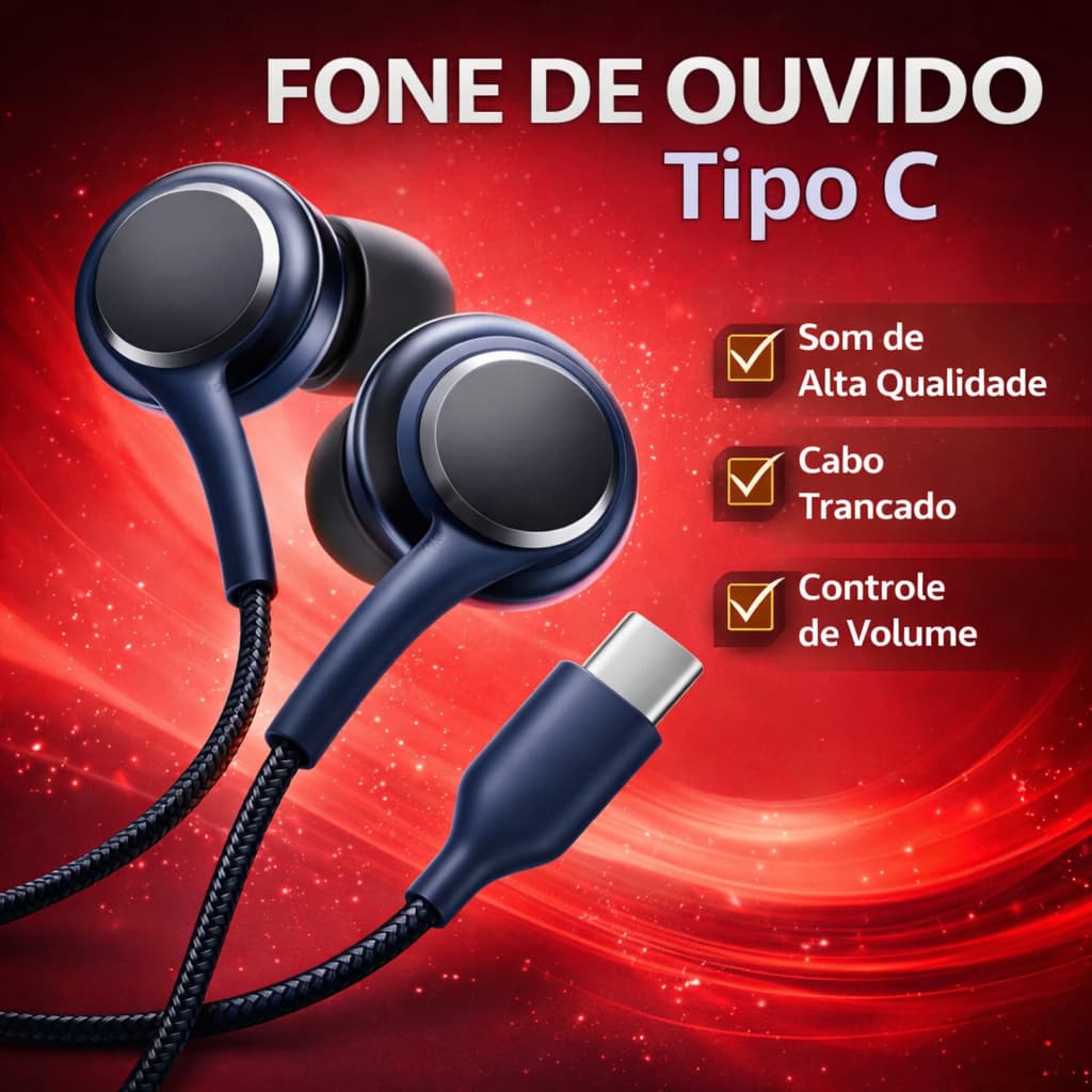 Fone Tipo C com Microfone e Controle | Alta Qualidade de Som Android