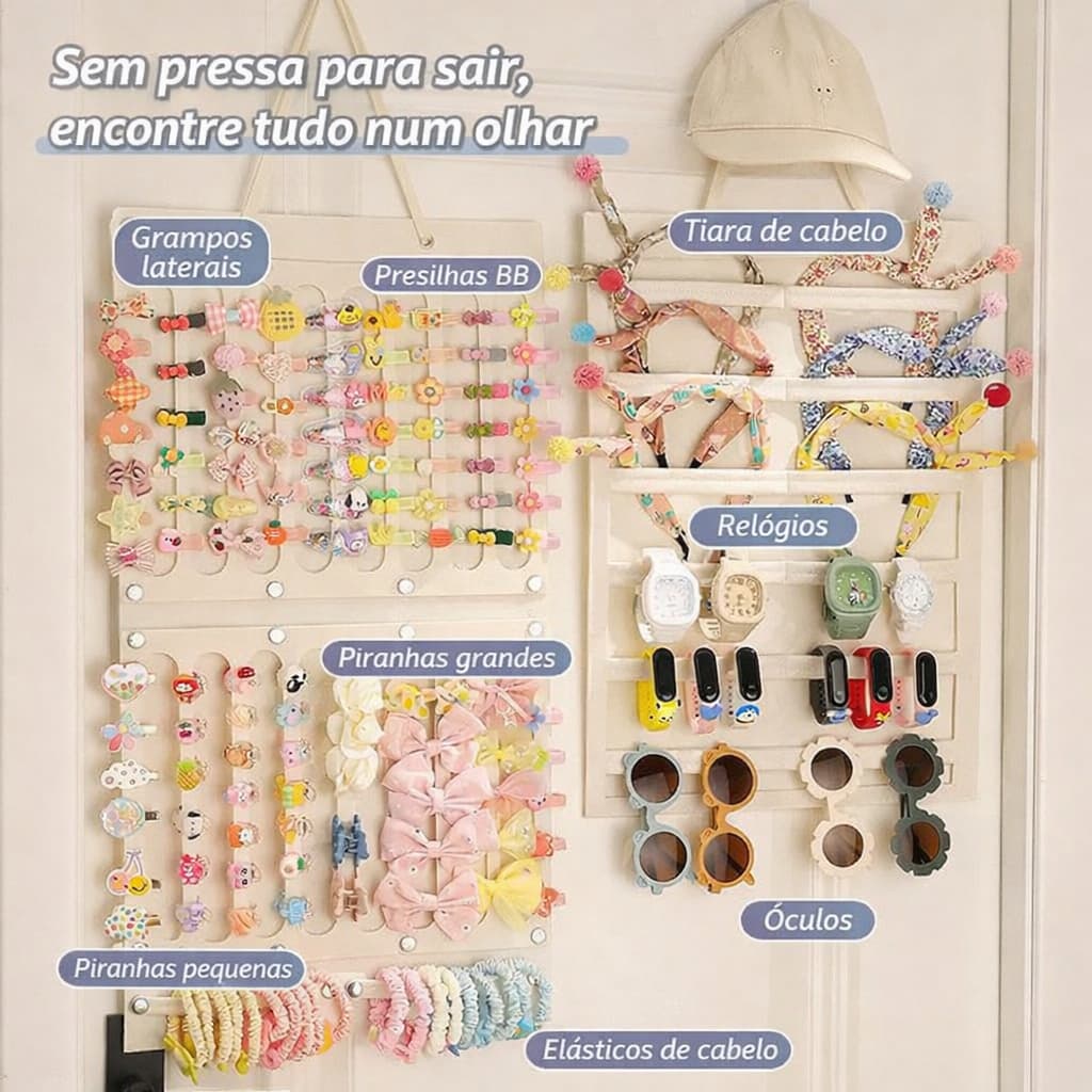 Porta Laços e Presilhas Infantil para Parede | Organizador de Cabelo Feltro Grande e medio