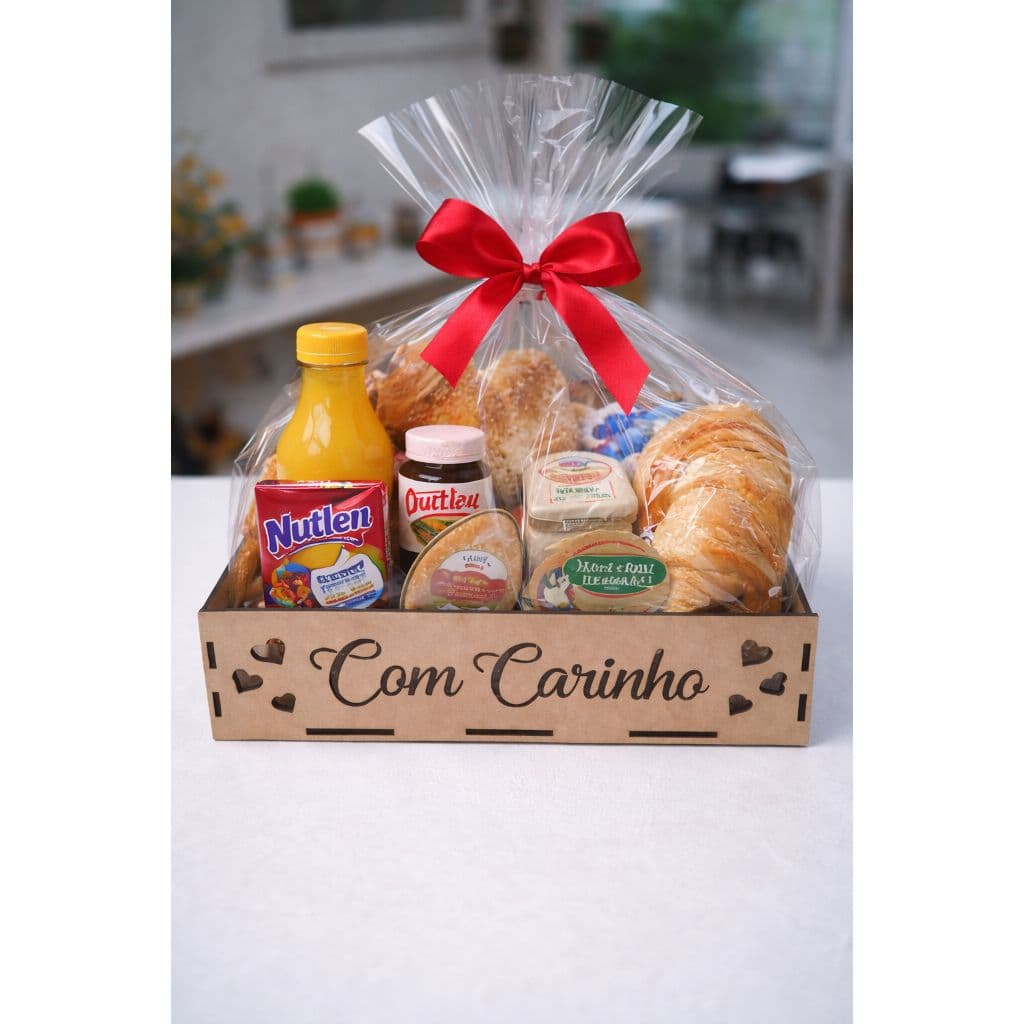 Kit Bandejas 20x30 Com carinho e corações Vazado Cesta, Presentes Café da Manhã