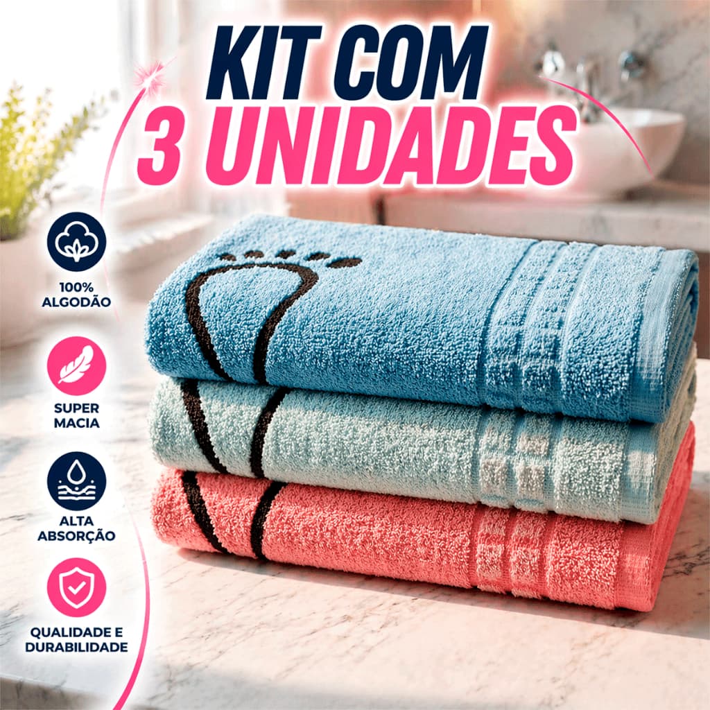 Kit 3 Tapete De Banheiro 45x70cm Pezinho Piso Luxo Atoalhado 100% Algodão Premium