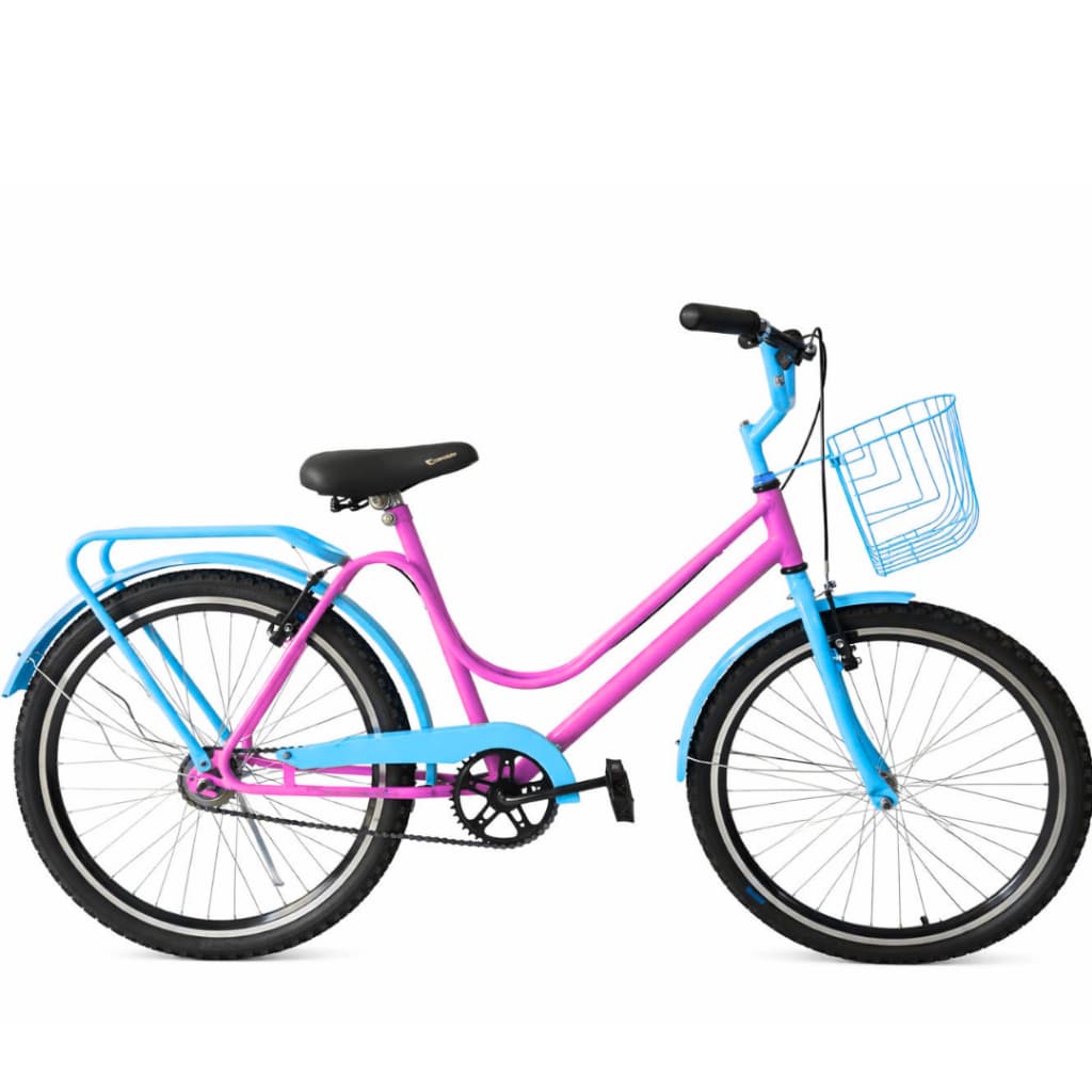 Bicicleta Infantil Aro 24 Feminina Flora XTBK tipo Brisa Ceci com Cestinha e Bagageiro - Rosa com Azul