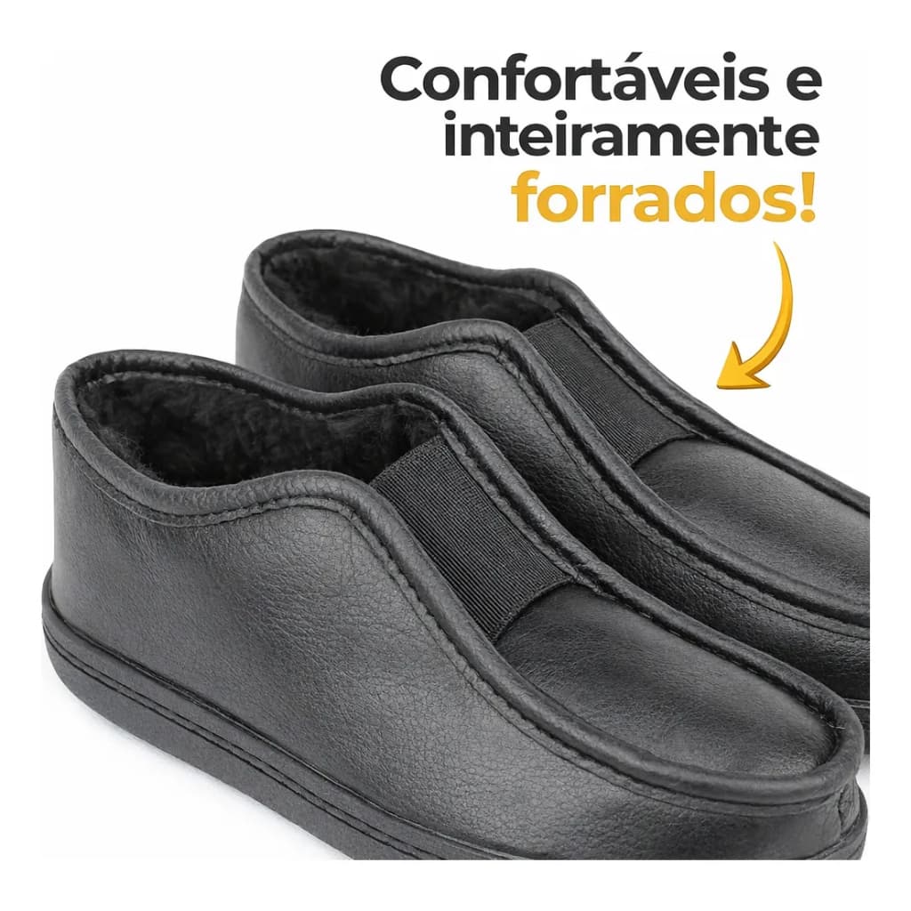 Pantufa Couro Chinelo de Pelo Forrada Lã solado Antiderrapante Unissex