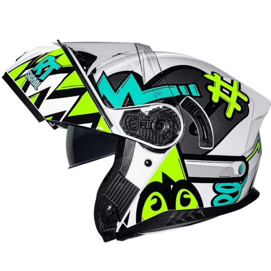 CAPACETE RACE TECH SIGNAL STUFF OLHOS PROMOÇÃO BRANCO/CINZA ESCAMOTEAVEL ROBOCOP COM ÓCULOS INTERNO