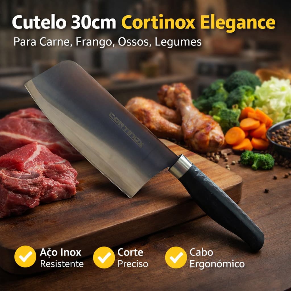 Cutelo 30cm Aço Inox Cortinox Elegance Profissional Carne Frango Ossos Legumes