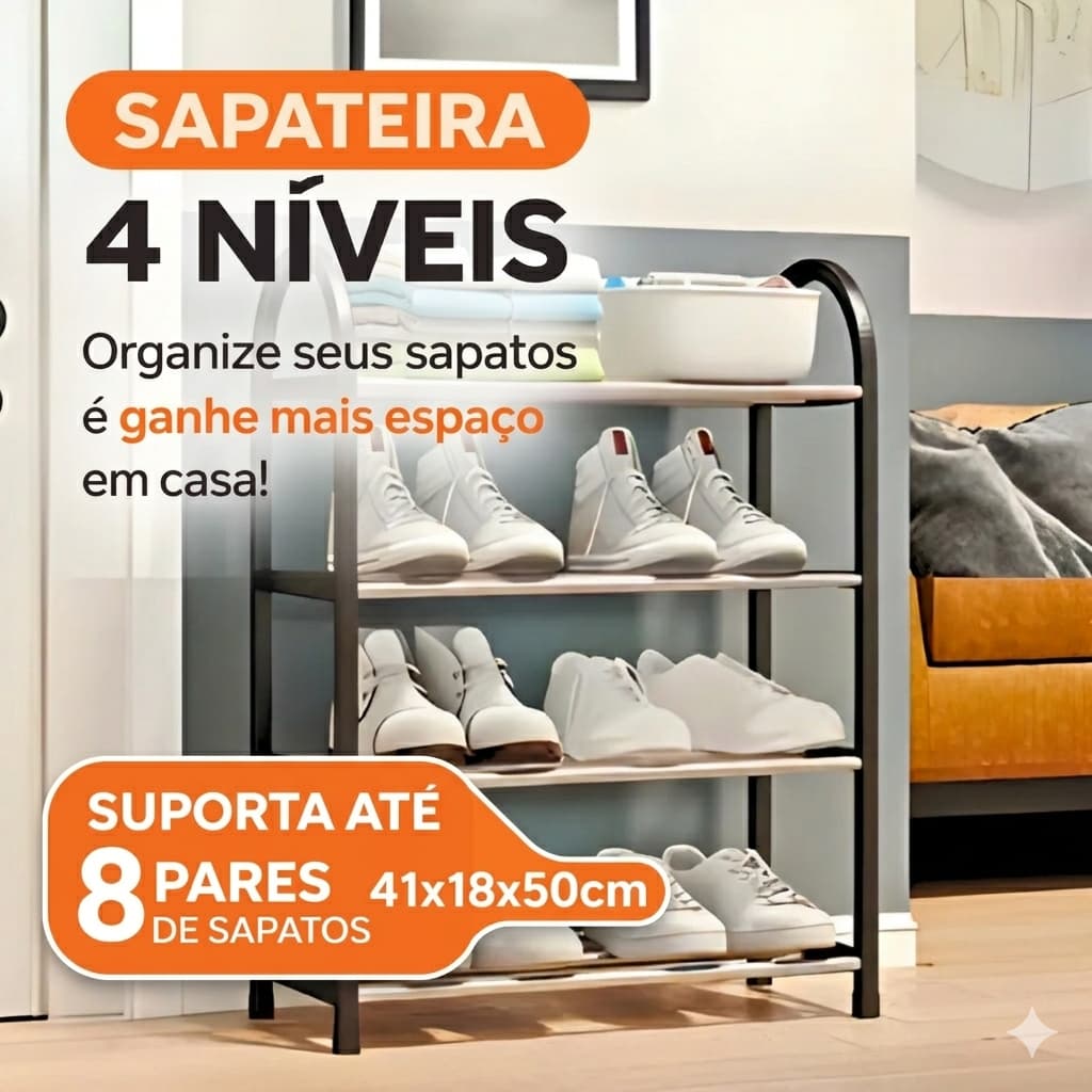 Sapateira Organizadora 4 Andares Compacta Multiuso | Prateleira para Sapatos, Livros