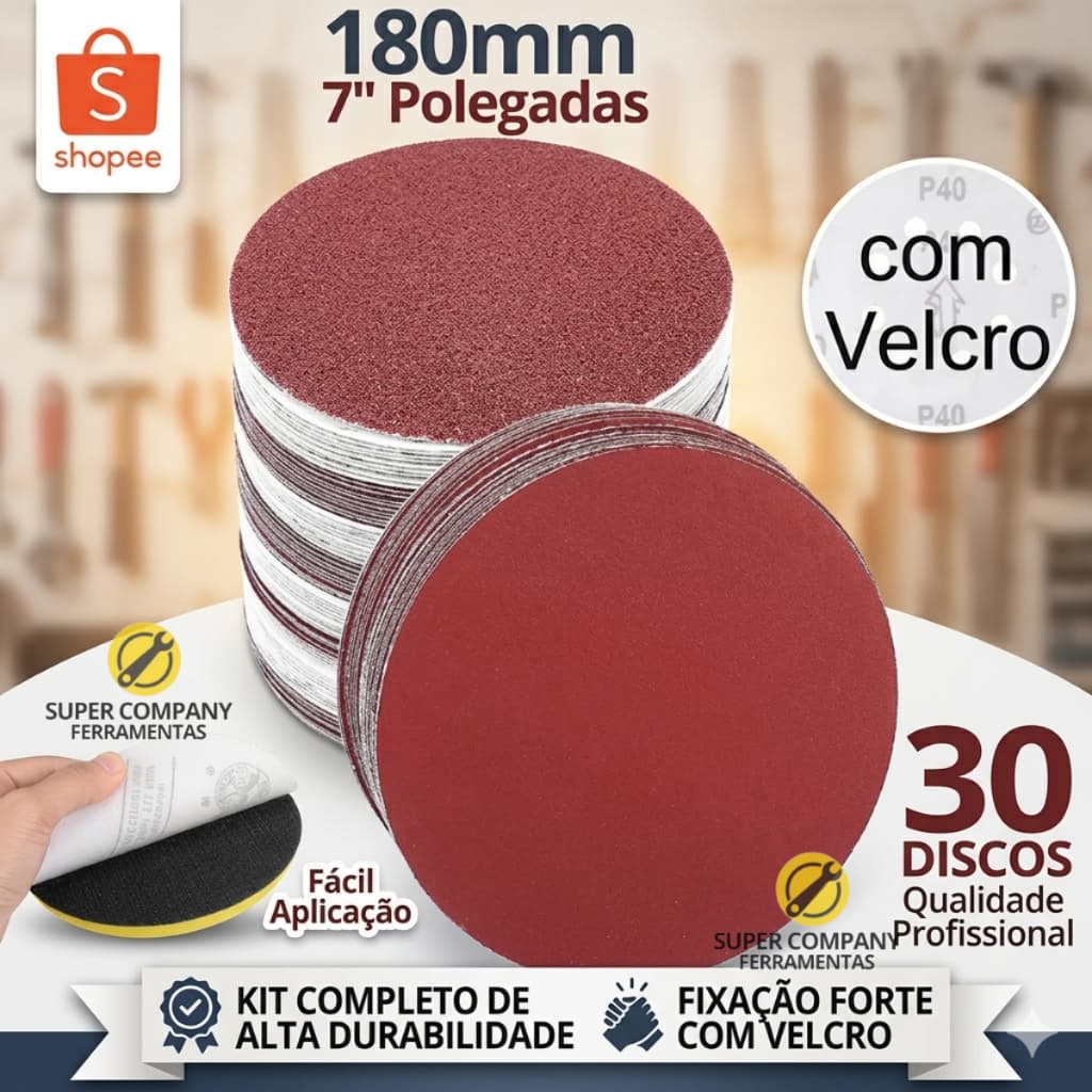 30x Disco De Lixa 180mm C/ Velcro Pluma e sem furos - Vários Grãos Escolha O Seu Kit C/ 30UND