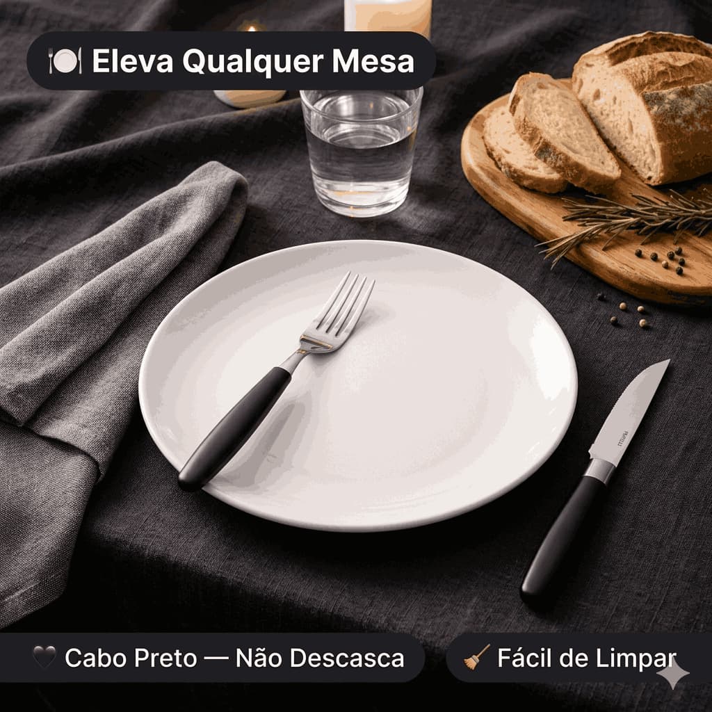 Faqueiro Talheres Inox 21 Peças Cabo Preto Pote Organizador Resistente Original
