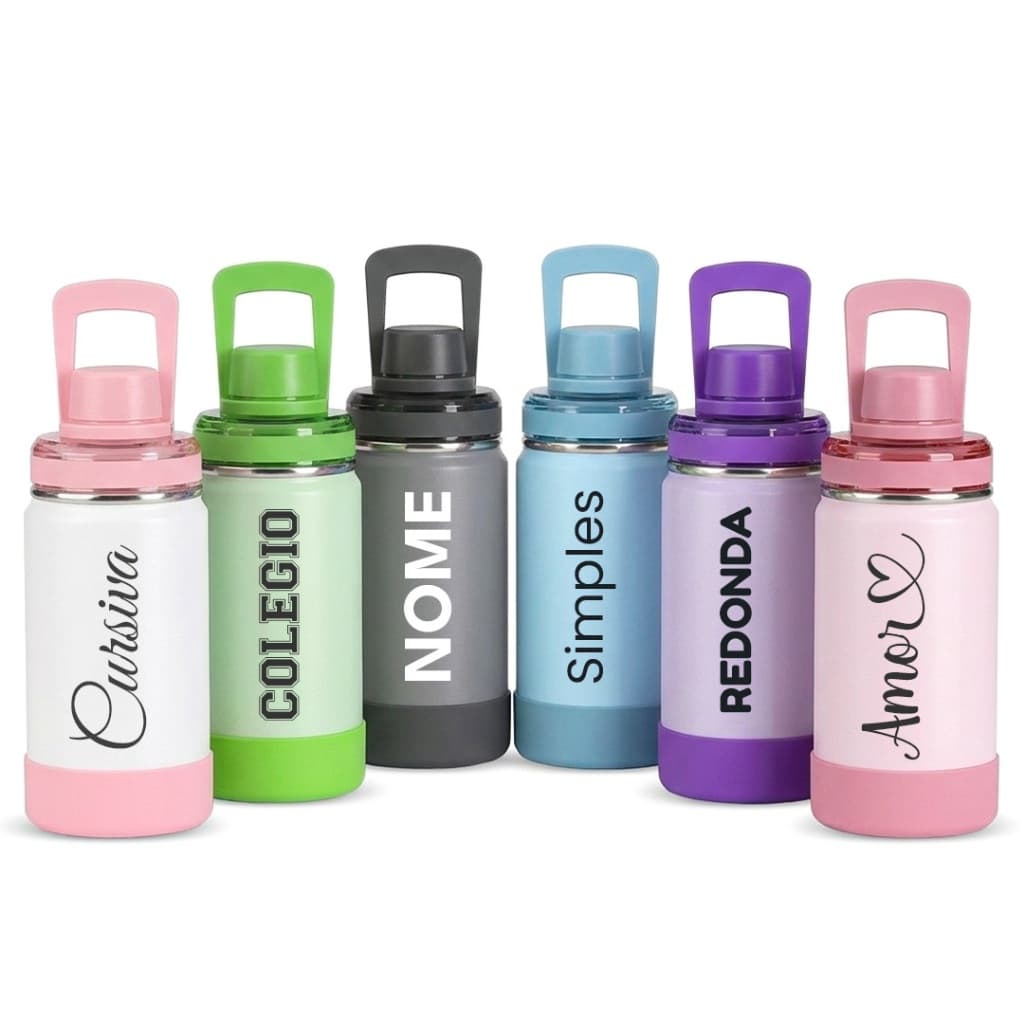 Garrafa Térmica 400ml Inox Personalizada Base Antiderrapante Alça - Esporte Academia Squeeze Escola