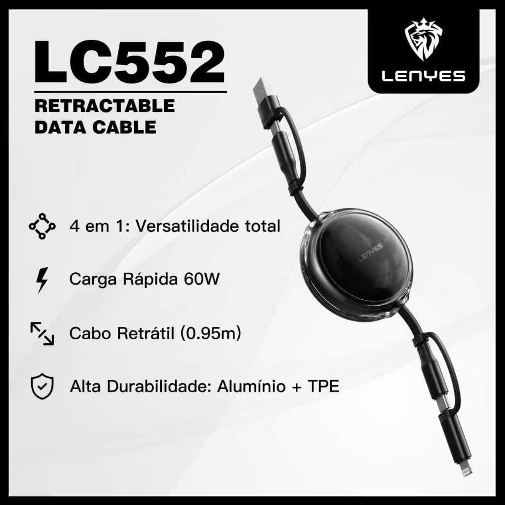 Cabo 4 em 1 USB Tipo C e Lightning, Carregamento Rápido 27W / 60W para Android e IPHONE LENYES