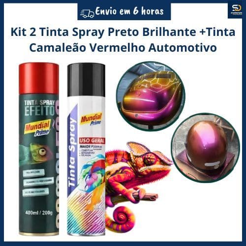 Kit Tinta Spray Preto Brilhante +Tinta Spray Efeito Camaleão Vermelho Automotivo