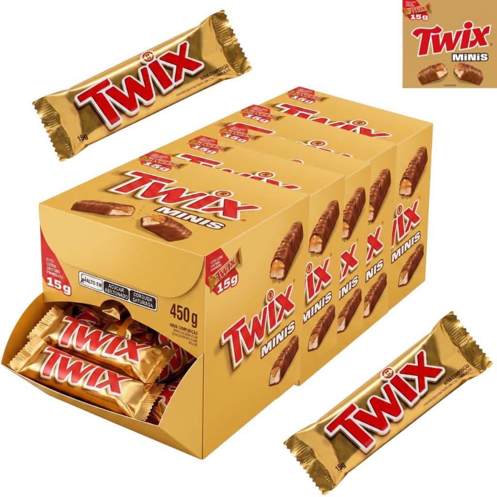 Kit 5x Chocolate Twix Caramelo Com 15g Caixa com 30 Unidades Mars