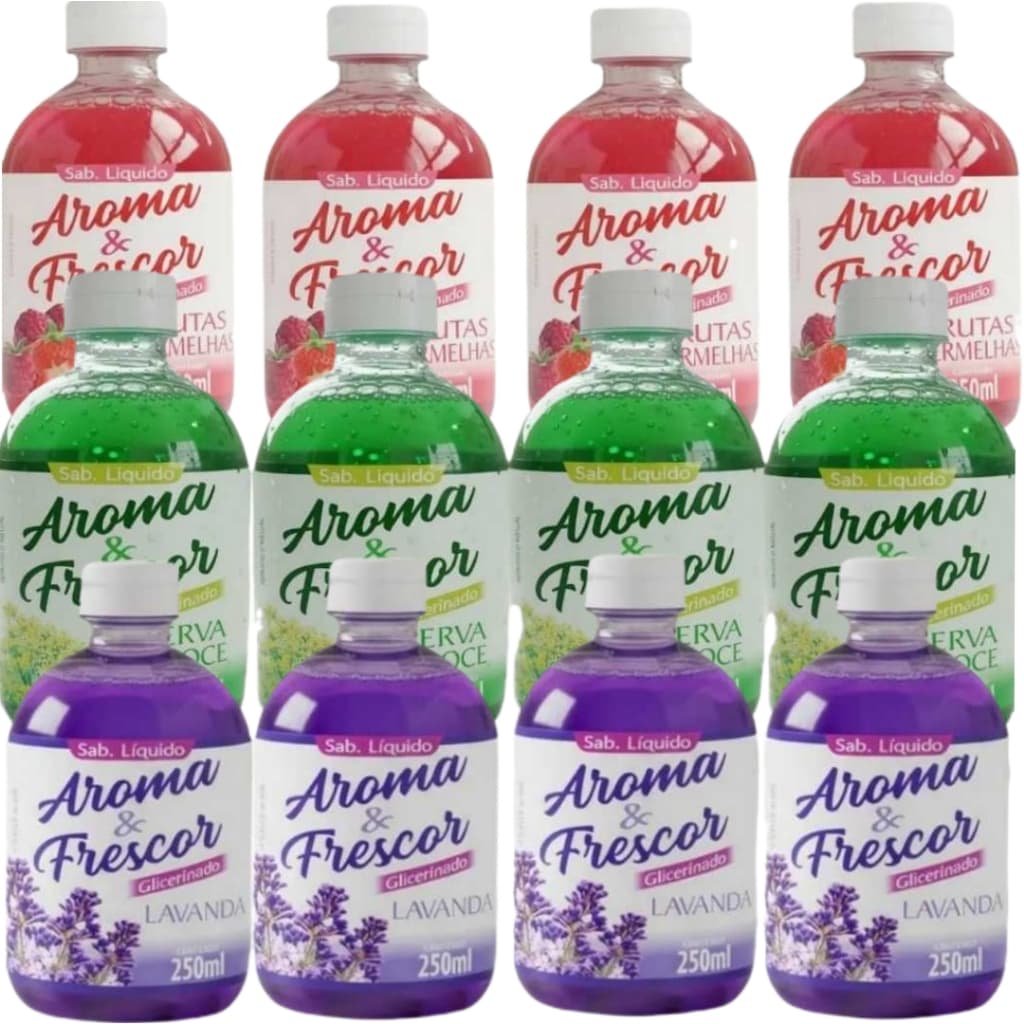 Kit 12  Sabonetes Liquido Aroma e Frescor 250 ml Limpeza Profunda Fuzetto