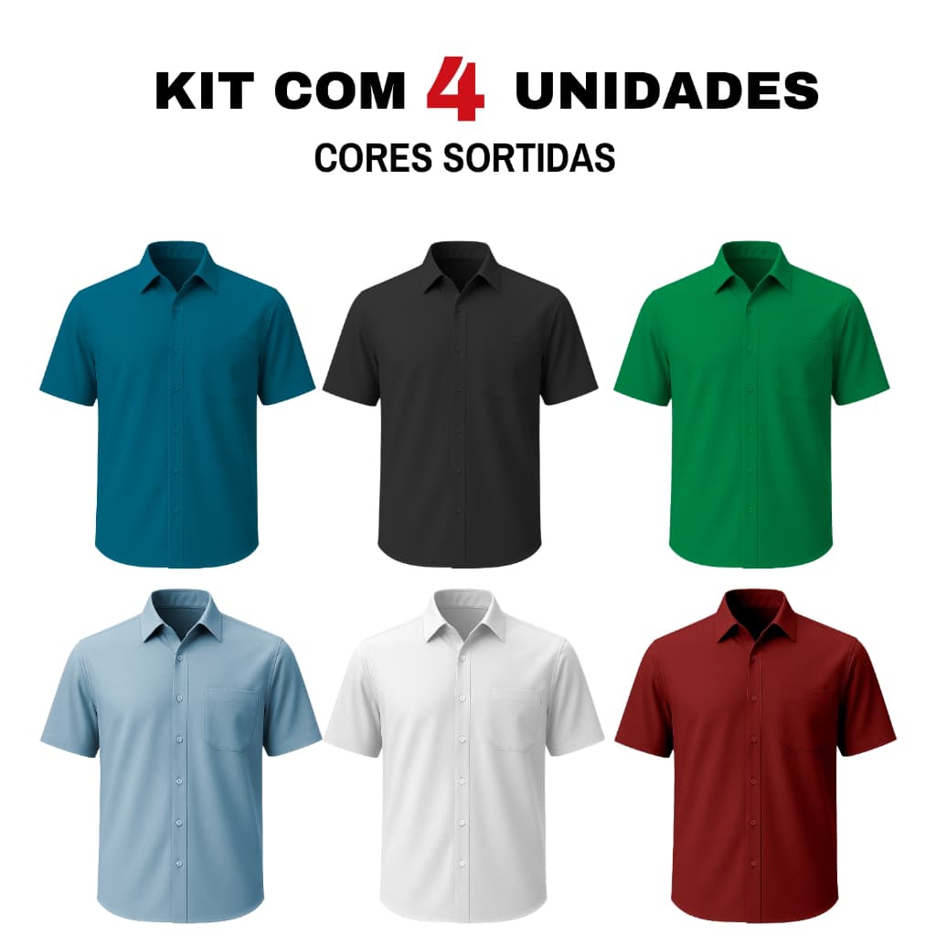 Kit 4 Camisa Social Masculina Manga Curta Sortidas Promoção Blusa Masculina Social Cores Sortidas Camiseta Social