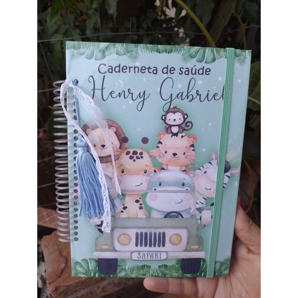 Caderneta de vacinação bebe safari -caderneta saude bebe personalizada