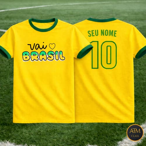 Camiseta Infantil e Adulto Personalizada Vai Brasil Copa Blusa 100% Algodão Premium