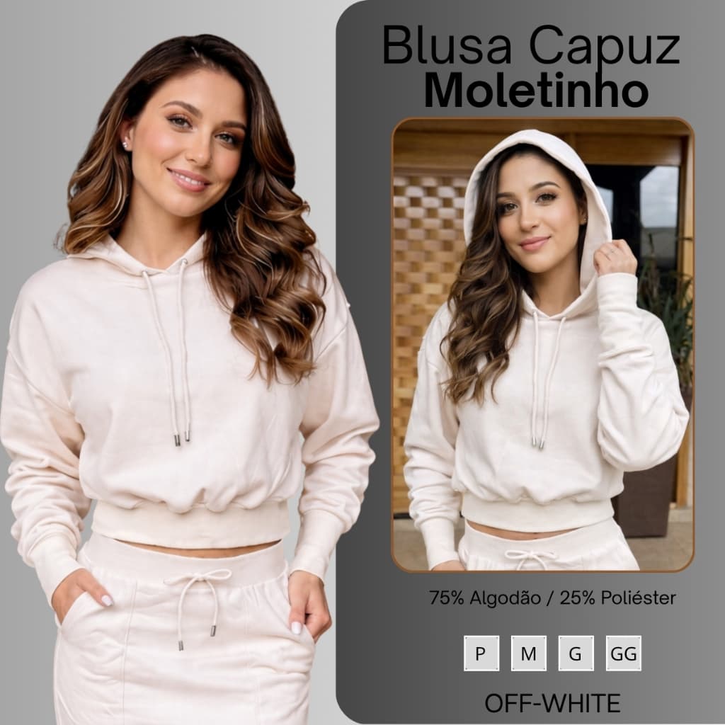 Blusa Moletom Feminina Liso Com Capuz Casaco Casual Feminino Off White Do P Ao GG