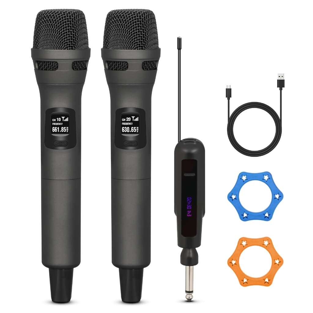 Microfone Sem Fio UHF TKLBLS 2 Microfones Lithium Recarregavel Receptor Profissional 50m XLR P10 para Karaoke e Shows