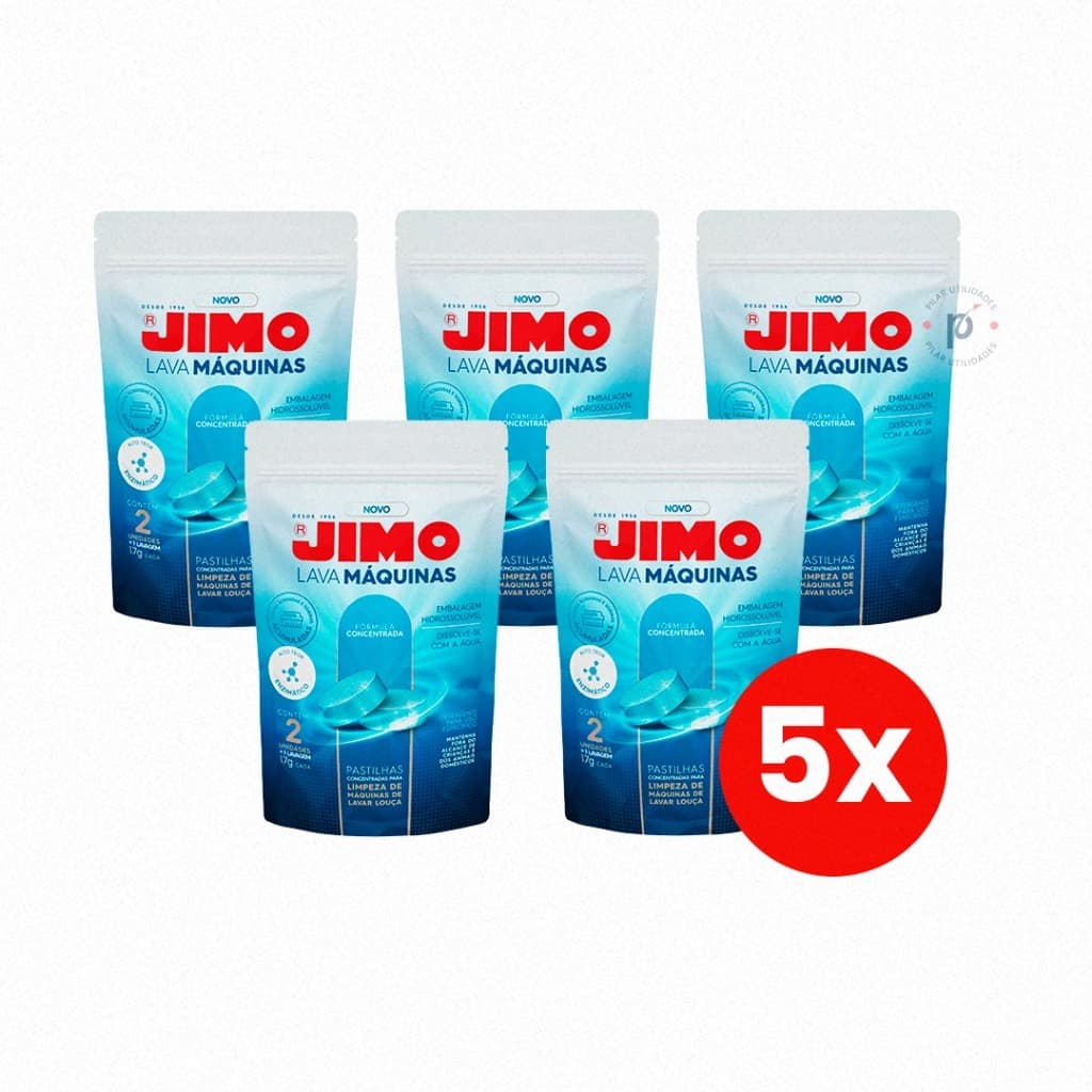 5 Limpa Lava Louças Jimo Pastilhas Desengordurante Limpeza Interna Remove Gordura Odor Máquina 2x17g